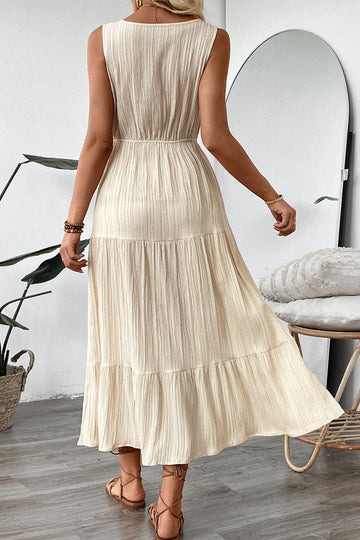 Apricot A Line V Neck Long Summer Dress with Sash